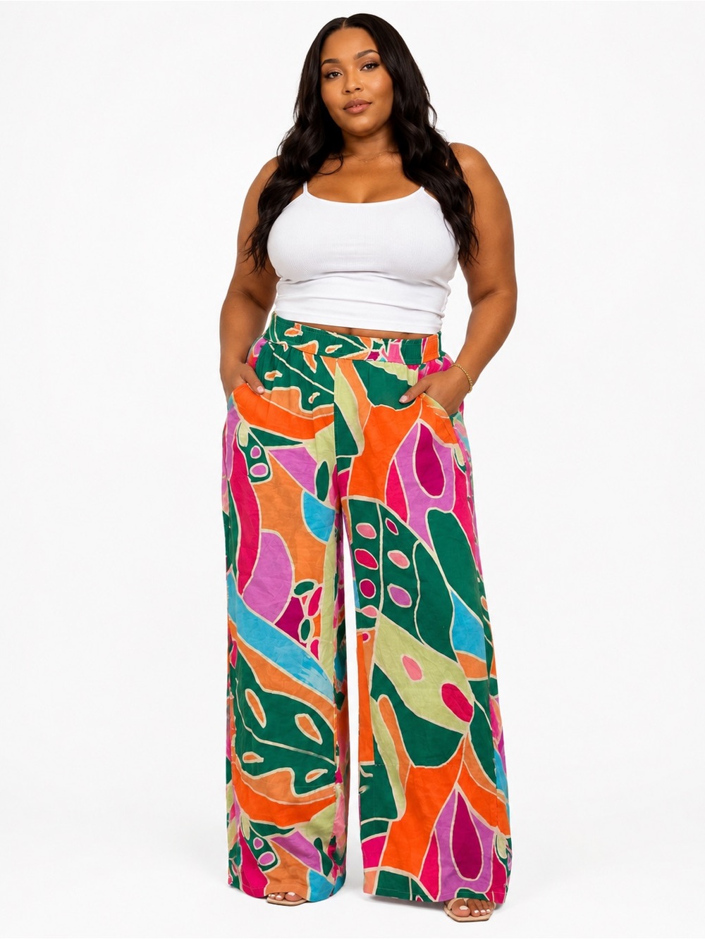 Christian Siriano Multicolor Abstract Wide-Leg Palazzo Pants